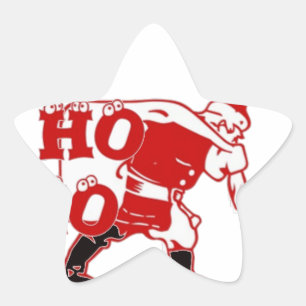 Red and White Santa Walking Ho Ho Ho Art Print Star Sticker