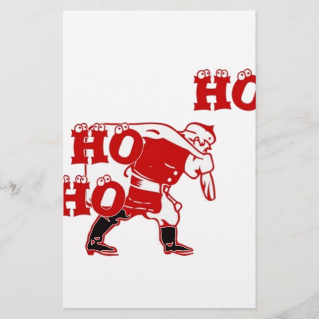 Red and White Santa Walking Ho Ho Ho Art Print Stationery (Front)