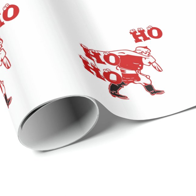 Red and White Santa Walking Ho Ho Ho Art Print Wrapping Paper (Roll Corner)