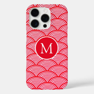 Red and White Scallop Pattern Monogram iPhone 16 Pro Case