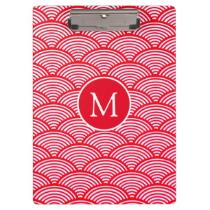 Red and White Scallop Pattern Monogram Clipboard