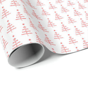 Red and White Scandinavian Christmas Trees Wrapping Paper