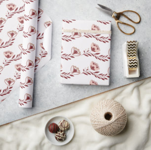 Red and White Scandinavian Floral  Wrapping Paper