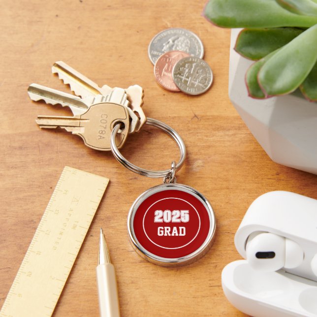 Red and White School Colours Grad Key Ring (Desk)