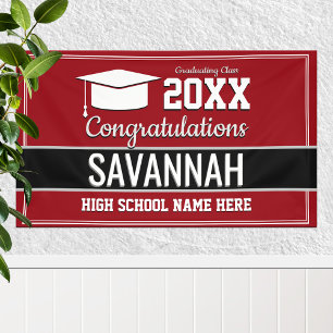 Red and White School Colours Graduation Banner