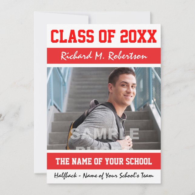 Red and White School Colours Sports Graduation Invitation (Back)