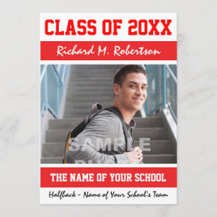 Red and White School Colours Sports Graduation Invitation