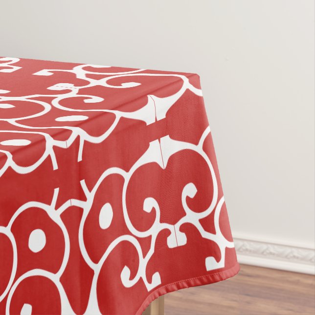 Red and White Schroll Design (Customise the Colour Tablecloth (In Situ)