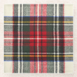 Red and white Scottish tartan plaid. Glass Coaster