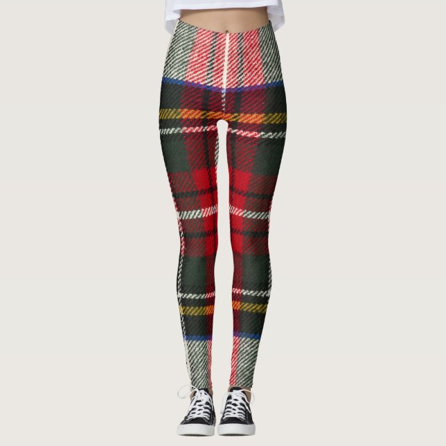 Red and white Scottish tartan plaid. Leggings (Front)