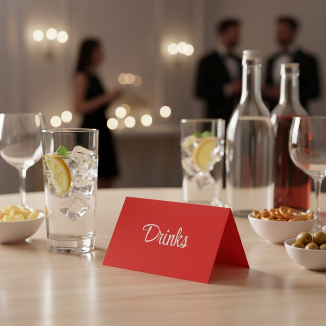 Red and White Script Dessert Buffet Table Card (Creator Uploaded)