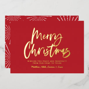 Red and white script merry Christmas non photo Foi Foil Holiday Card
