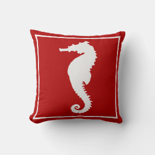 Red and White Seahorse Coastal Nautical Beach Thro Cushion