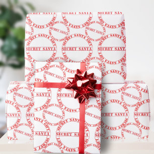 Red and White Secret Santa Gift Typography Festive Wrapping Paper