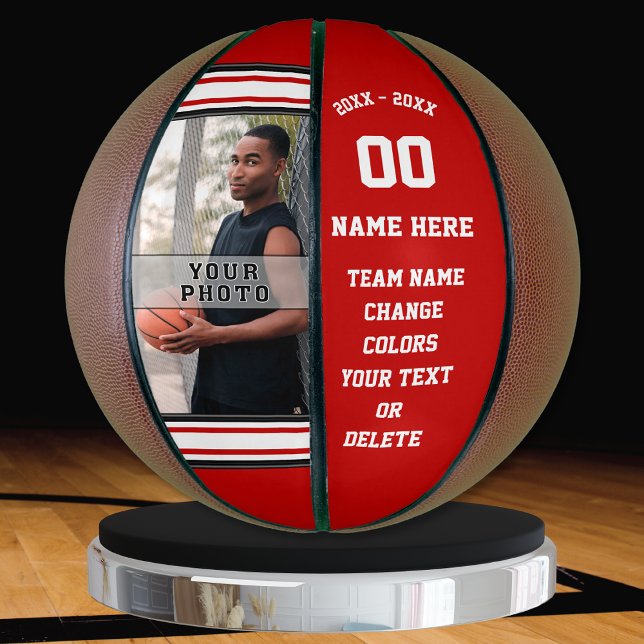Red and White Senior Gift Ideas for Basketball (Photo Basketball. Gifts for basketball seniors. Red and White Basketball. Custom Basketball Ball.)