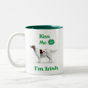 Red and White Setter-Kiss me I'm Irish Two-Tone Coffee Mug