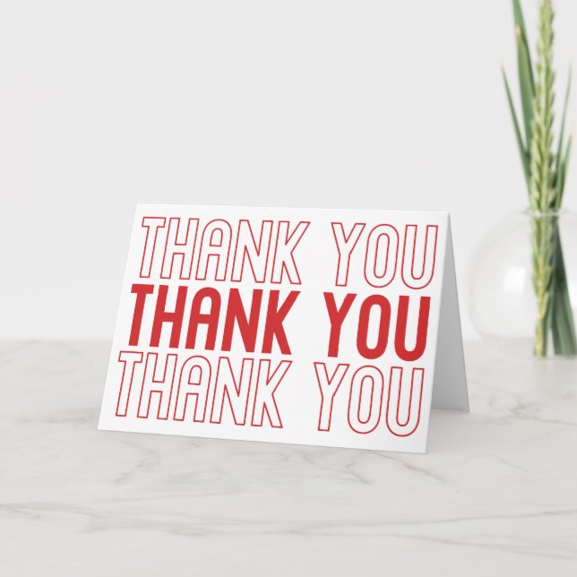Red and White Shopping Bag Style Thank You Card (Front)