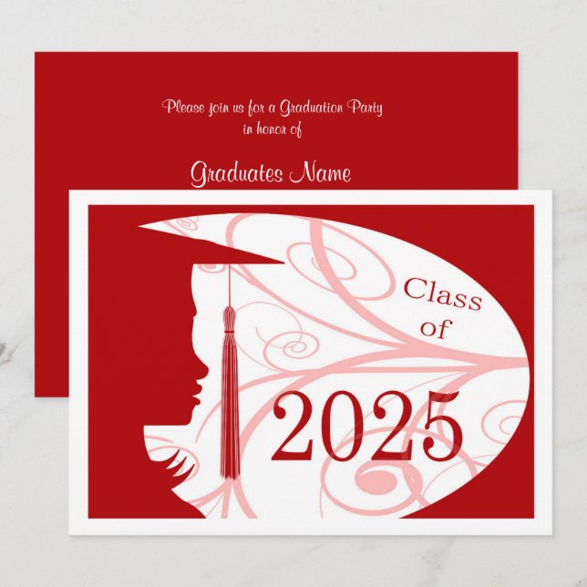 Red and White Silhouette 2025 Graduation Party Invitation (Front/Back)
