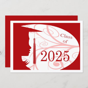 Red and White Silhouette 2025 Graduation Party Invitation