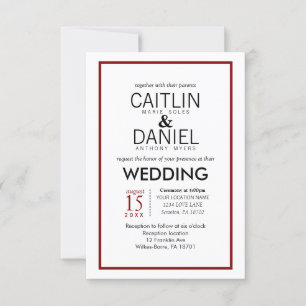 Red and White Simple Border Wedding Invite