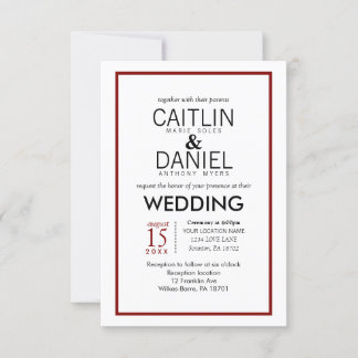 Red and White Simple Border Wedding Invite