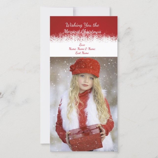 Red and White Simple Snowflake Photo Card (Front)