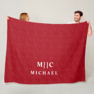 red and white simple sprinkle modern monogram fleece blanket