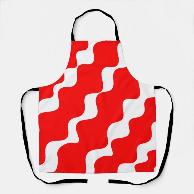 Red and white slanting waves pattern  apron (Front)