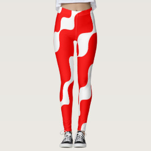 Red and white slanting waves pattern leggings