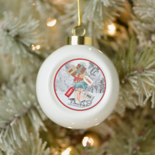 Red and. White Sleigh Pretty Cute Modern Christmas Ceramic Ball Christmas Ornament
