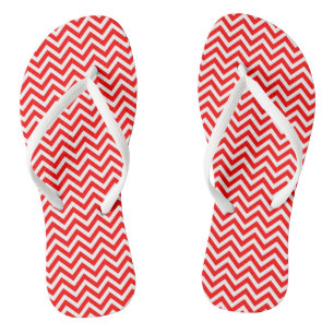 Red and White Small Size Chevron Stripes Flip Flops
