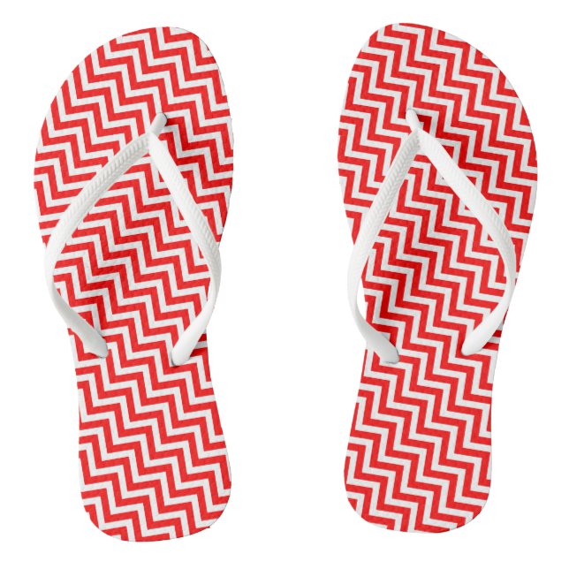 Red and White Small Size Diagonal Chevron Stripes Flip Flops (Footbed)