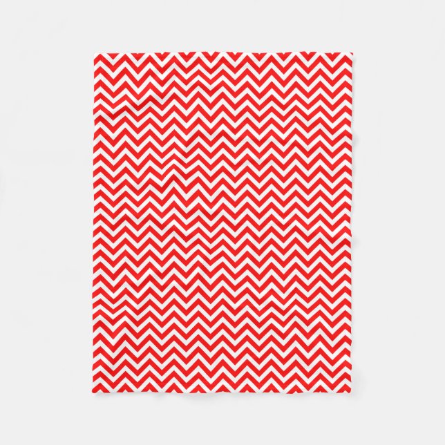 Red and White Small Size Horizontal Chevron Fleece Blanket (Front)