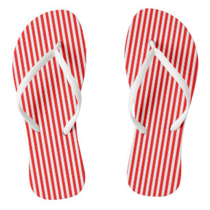 Red and White Small Size Vertical Stripes Flip Flops