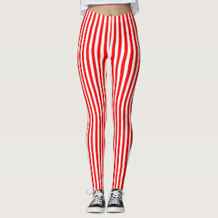 Red and White Small Size Vertical Stripes Leggings