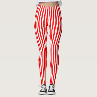 Red and White Small Size Vertical Stripes Leggings