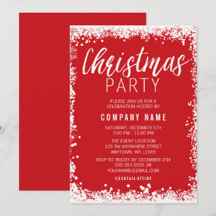 Red and White Snow Border Christmas Party Invitation