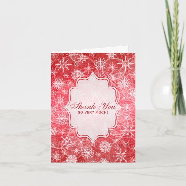 Red and White Snow Flakes Thank You Card (Front)