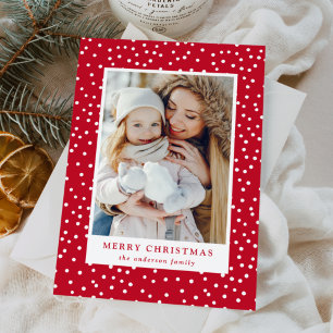 Red and White Snowballs 2 Photo Holiday Card