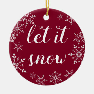 Red and White Snowflake Background Christmas Ceramic Tree Decoration