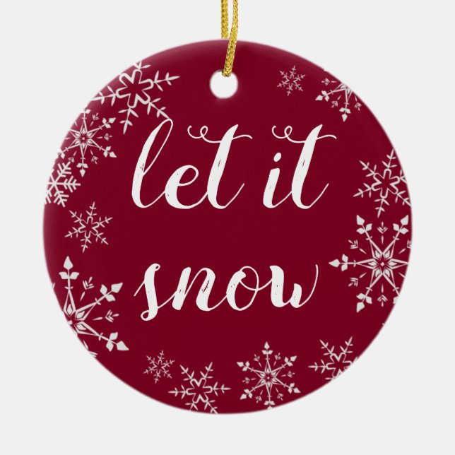 Red and White Snowflake Background Christmas Ceramic Tree Decoration (Front)