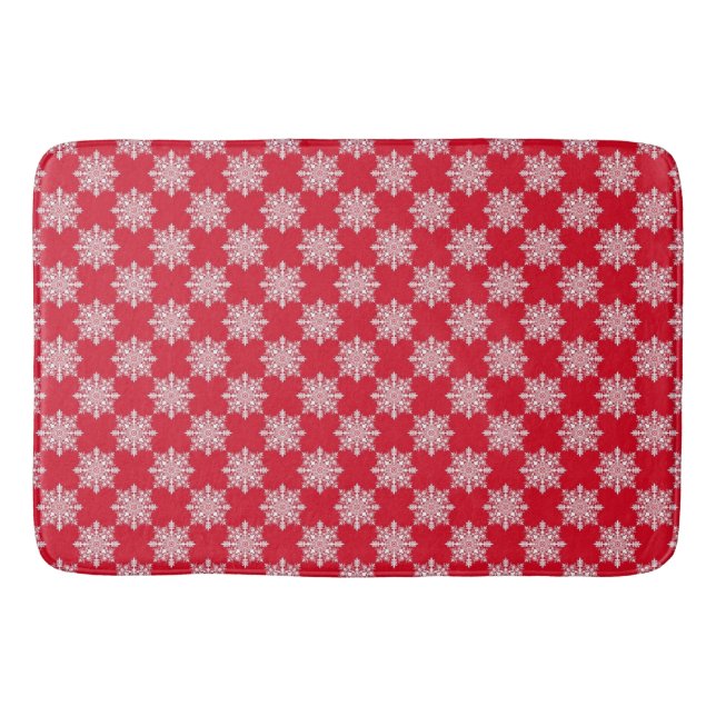 Red and White Snowflake Bath / Kitchen Mat (Front)