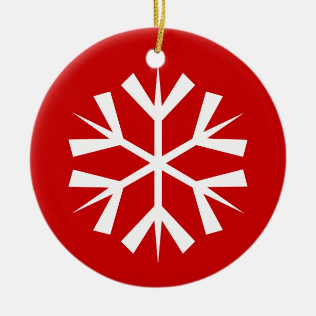 Red and White Snowflake Ceramic Tree Decoration (Front)