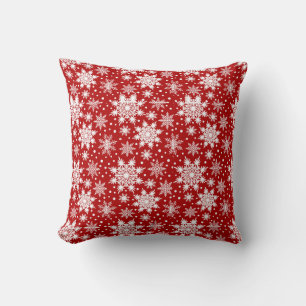 Red and White Snowflake Christmas Classic Pattern  Cushion