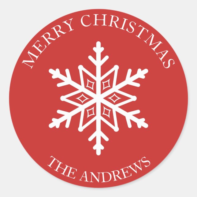 Red and White Snowflake Christmas Envelope Seal (Front)