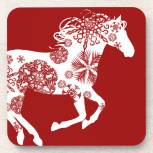 Red and White Snowflake Christmas Horse Coaster