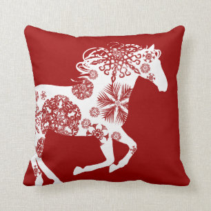 Red and White Snowflake Christmas Horse Cushion