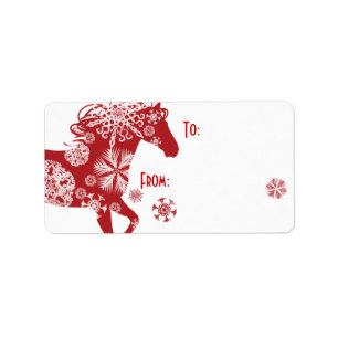 Red and White Snowflake Christmas Horse Label