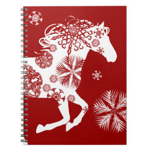 Red and White Snowflake Christmas Horse Notebook