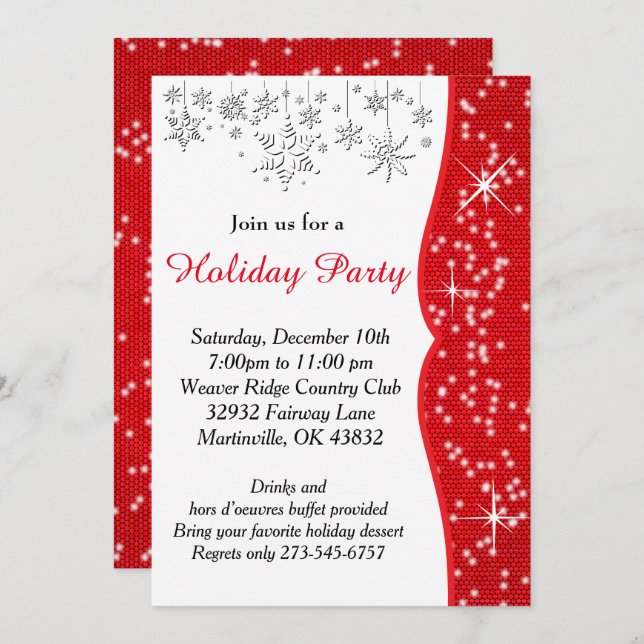 Red and White Snowflake Christmas Invitation (Front/Back)